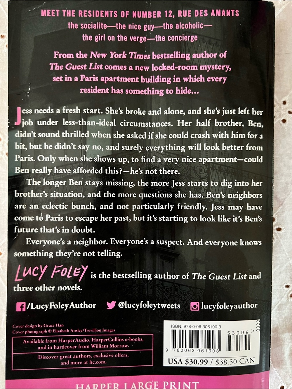 The Paris Apartment - Large Print Edition (Pink on Black) - Picture 2 of 4